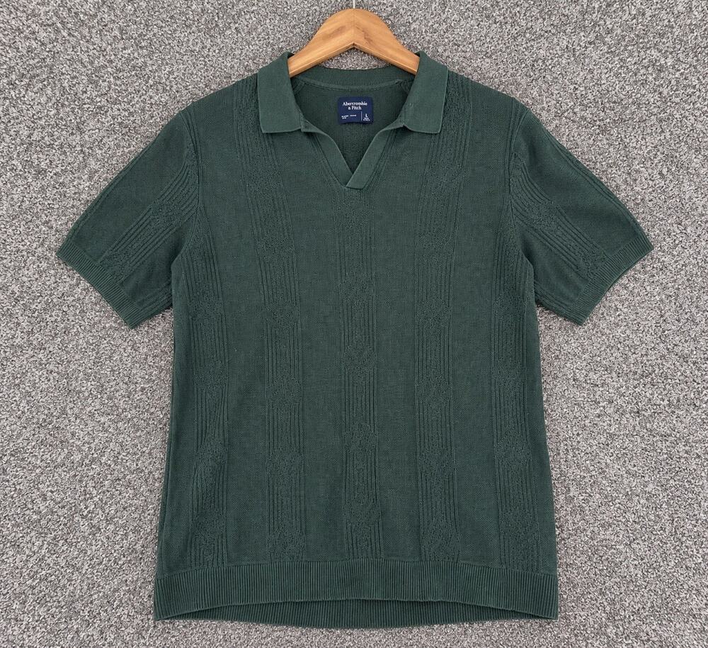 Abercrombie & Fitch Textured Johnny Collar Sweater Polo Shirt Mens XL Green Knit